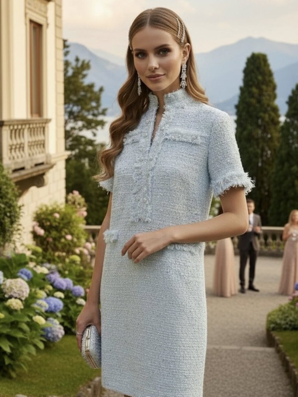 NWT - Trish Scully Lottie Dress Size Small in Light Blue tweed